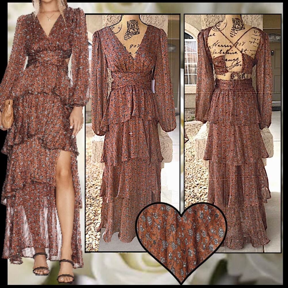 Astr Brown Floral Maxi Dress
